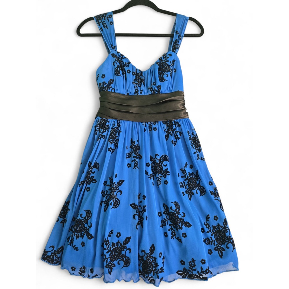 Trixxi Fit & Flare Dress Floral Print Party Cocktail Dress Blue M‎